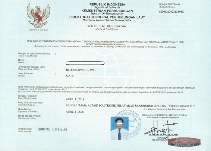sertifikat kes pelaut upload