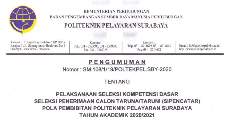 Daftar Calon Peserta dan Jadwal SKD SIPENCATAR Jalur Pola Pembibitan di POLTEKPEL Surabaya