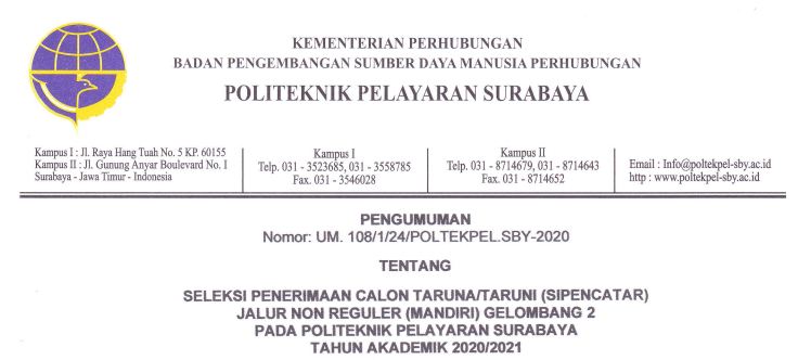 SIPENCATAR Jalur Non-Reguler (Mandiri) Gelombang II POLTEKPEL Surabaya