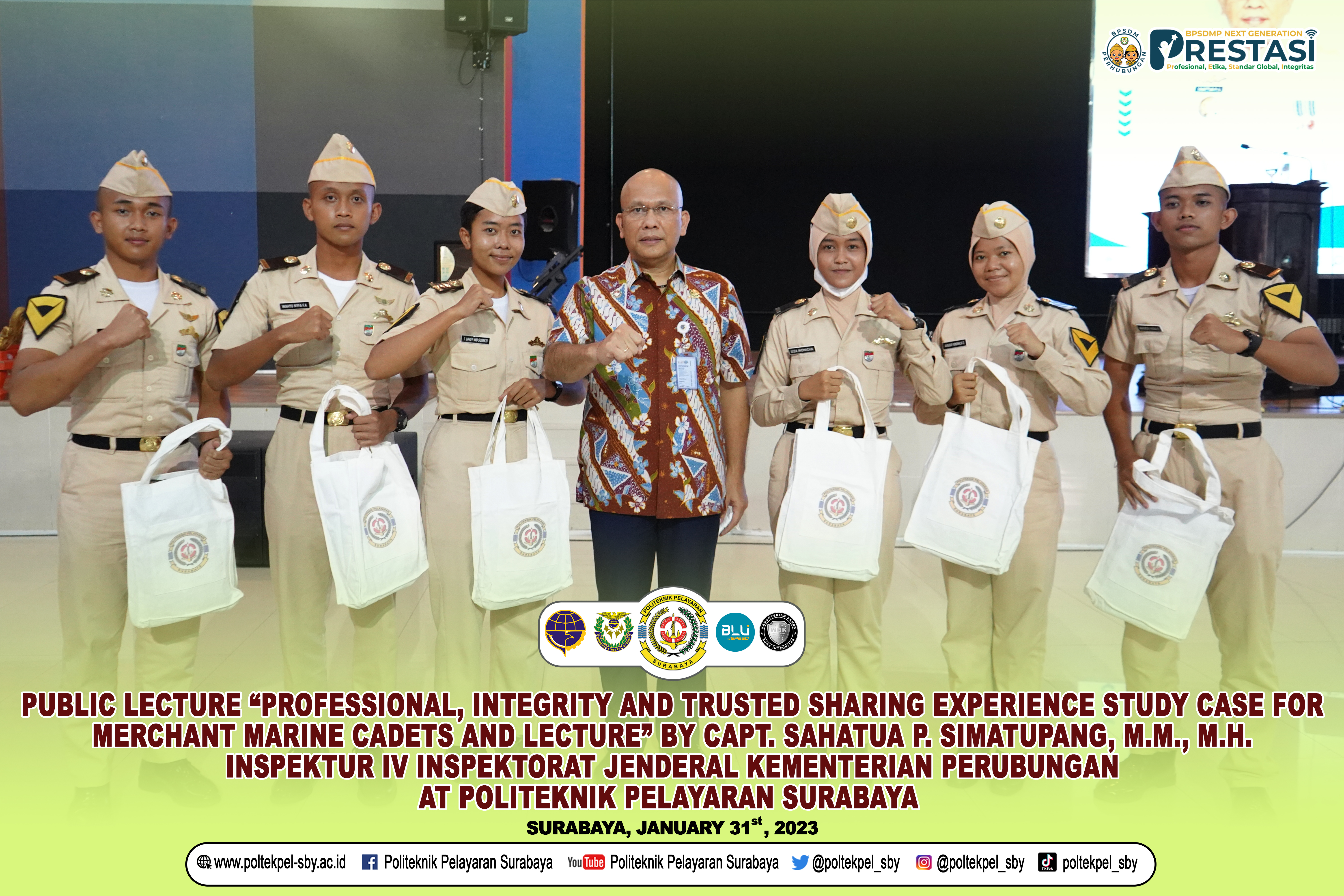 Kuliah Umum “Sharing Experience Professional, Integrity and Trusty for Lecturers and (Polbit) Cadets” By Capt. Sahattua P. Simatupang, M.M., M.H.