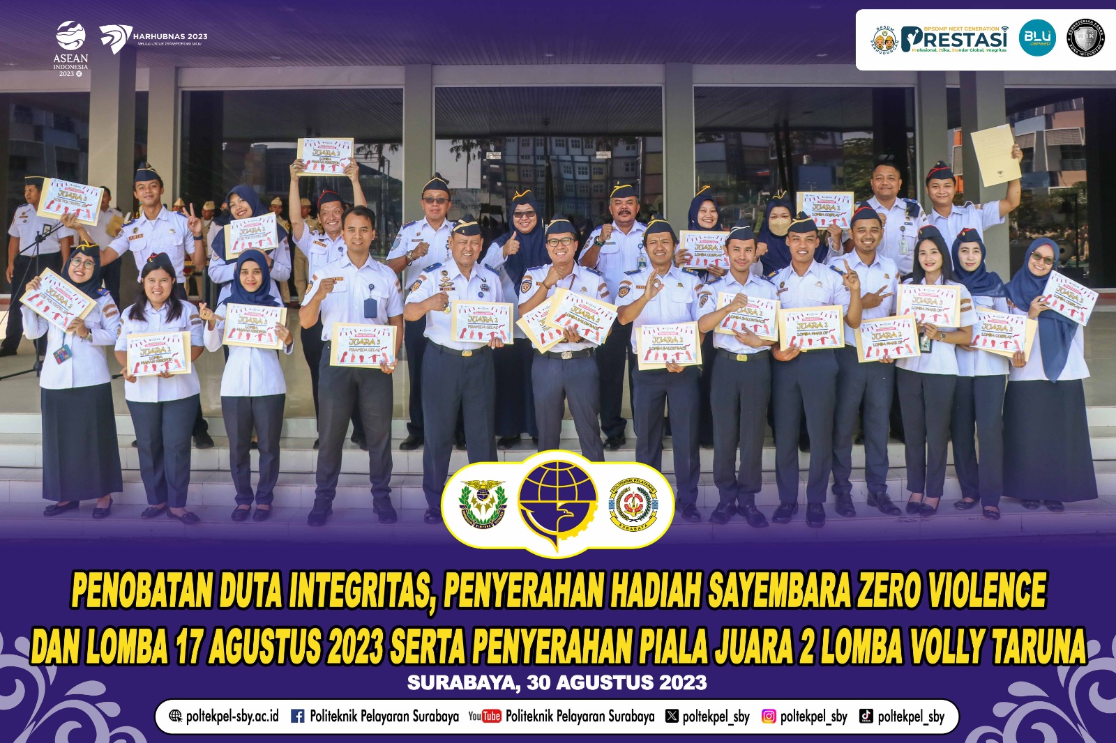 Penobatan Duta Integritas & Penyerahan Hadiah Sayembara Zero Violence di Poltekpel Surabaya