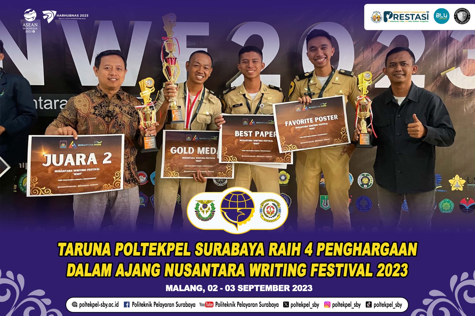 Taruna Poltekpel Surabaya Raih 4 Penghargaan Dalam Ajang Nusantara Writing Festival 2023